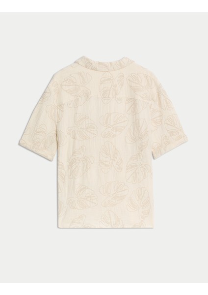 Saf Pamuklu Dokulu Palmiye Ağacı Baskılı Gömlek (2-16 Yaş) fırsatları