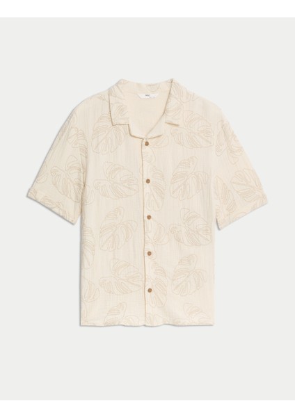 Saf Pamuklu Dokulu Palmiye Ağacı Baskılı Gömlek (2-16 Yaş) indirimleri