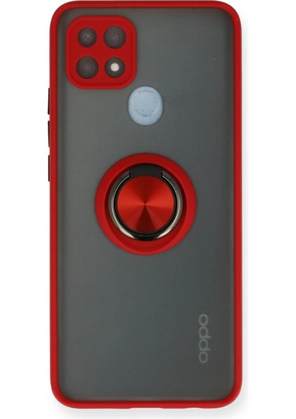 Oppo A15 Kılıf Montreal Yüzüklü Silikon Kapak - Kırmızı - MKR026928-8918