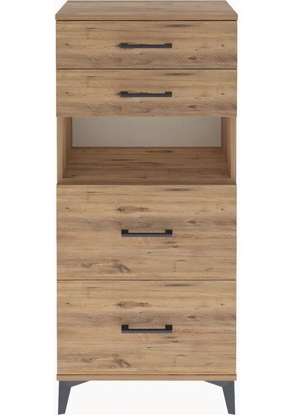 Arges Dolap Tek Raflı 4 Çekmeceli 60X30X134 Çam-Çam