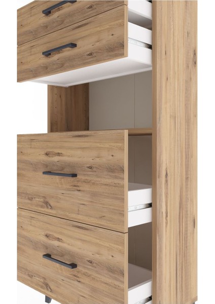 Arges Dolap Tek Raflı 4 Çekmeceli 60X30X134 Çam-Çam indirimleri