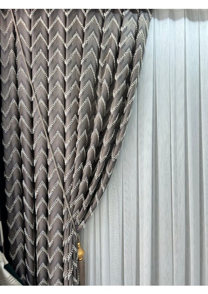 Pano Fon V-Püsküllü Gri - Kahve Tek Kanat Aksesuar Hariç fiyatları