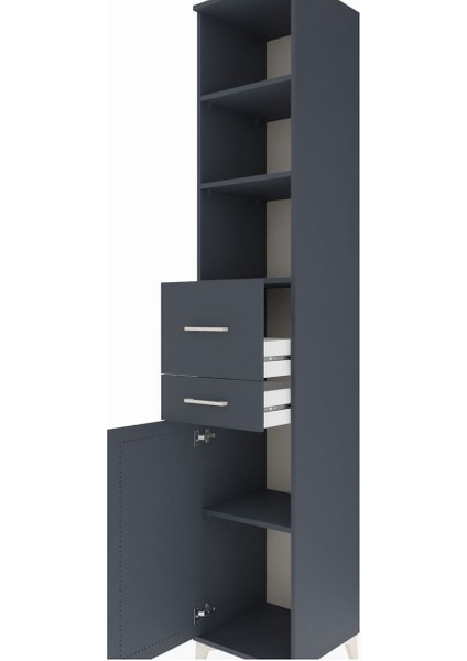 Hyperion Dolap 4 Raflı 2 Çekmeceli Tek Kapaklı 44X44X243 Antrasit-Antrasit indirimleri