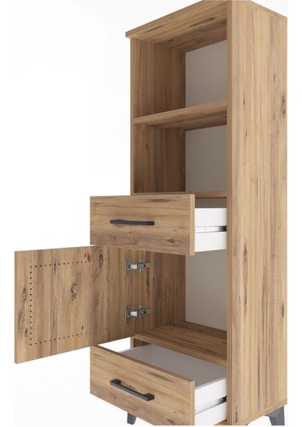 Arges Dolap 3 Raflı 2 Çekmeceli Tek Kapaklı 44X30X134 Çam-Çam indirimleri