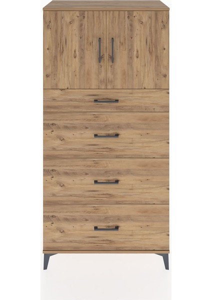 Hyperion Dolap Tek Raflı 4 Çekmeceli 2 Kapaklı 88X44X182 Çam-Çam