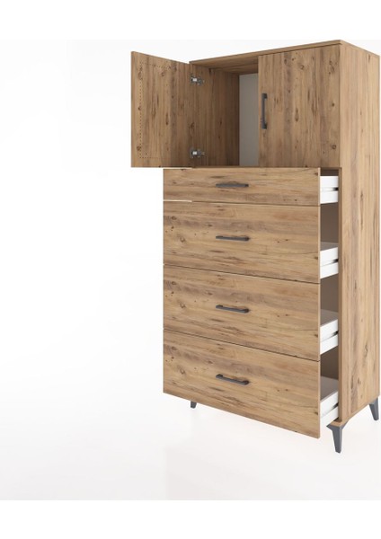 Hyperion Dolap Tek Raflı 4 Çekmeceli 2 Kapaklı 88X44X182 Çam-Çam fırsatları