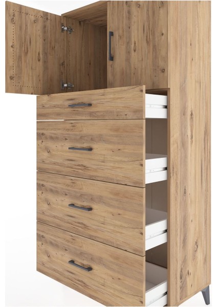 Hyperion Dolap Tek Raflı 4 Çekmeceli 2 Kapaklı 88X44X182 Çam-Çam indirimleri
