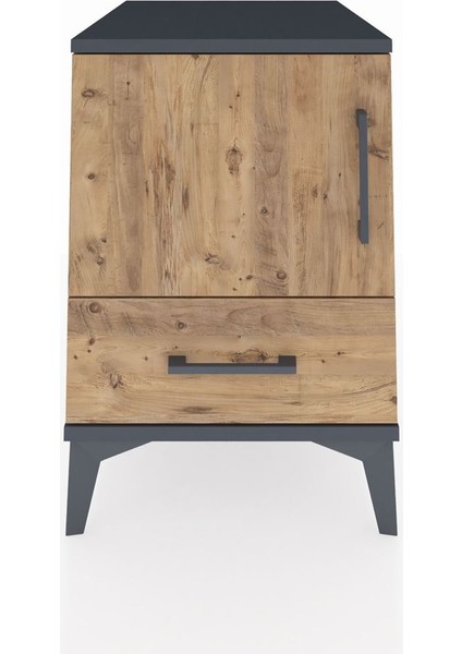 Kronos Komodin 2 Raflı Tek Çekmeceli Tek Kapaklı 44X59X64 Antrasit-Çam