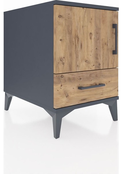 Kronos Komodin 2 Raflı Tek Çekmeceli Tek Kapaklı 44X59X64 Antrasit-Çam fiyatları