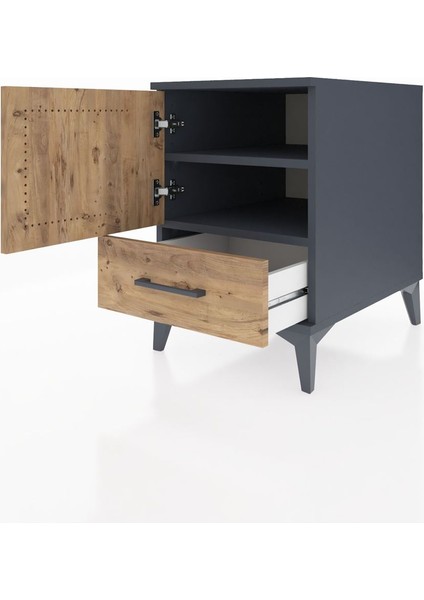 Kronos Komodin 2 Raflı Tek Çekmeceli Tek Kapaklı 44X59X64 Antrasit-Çam fırsatları