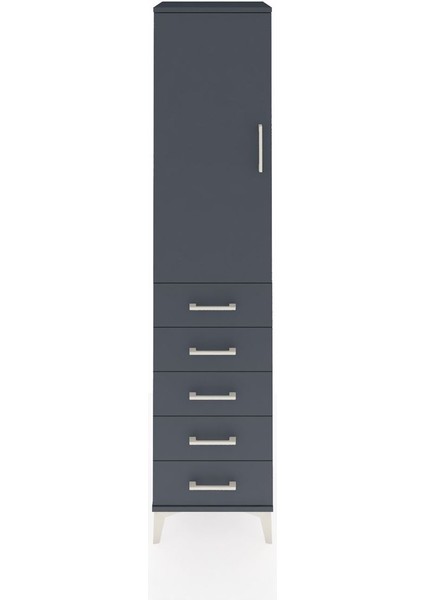 Hyperion Dolap 3 Raflı 5 Çekmeceli Tek Kapaklı 44X44X195 Antrasit-Antrasit