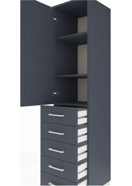 Hyperion Dolap 3 Raflı 5 Çekmeceli Tek Kapaklı 44X44X195 Antrasit-Antrasit indirimleri