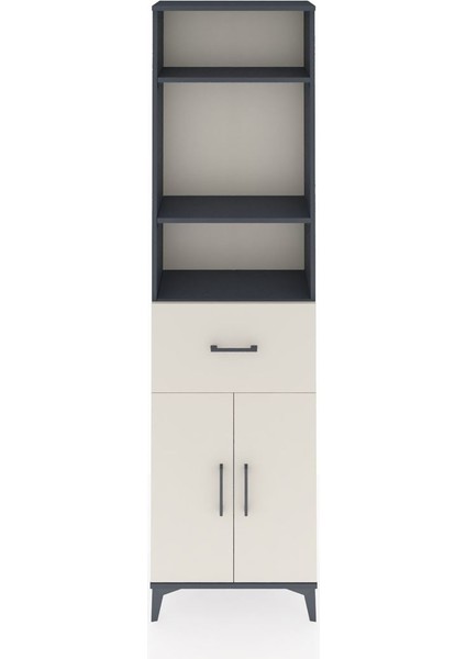 Arges Dolap 4 Raflı Tek Çekmeceli 2 Kapaklı 60X30X221 Antrasit-Aytaşı