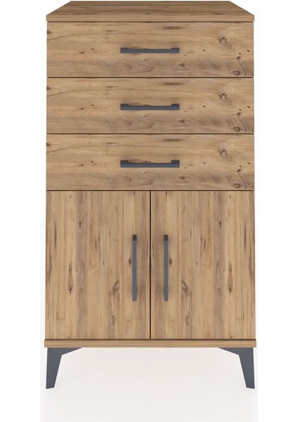 Hyperion Komodin Tek Raflı 3 Çekmeceli 2 Kapaklı 60X44X106 Çam-Çam