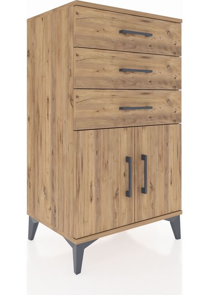 Hyperion Komodin Tek Raflı 3 Çekmeceli 2 Kapaklı 60X44X106 Çam-Çam fiyatları