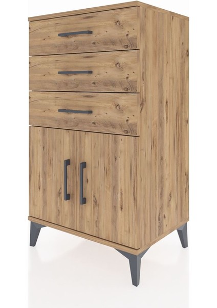 Hyperion Komodin Tek Raflı 3 Çekmeceli 2 Kapaklı 60X44X106 Çam-Çam modelleri