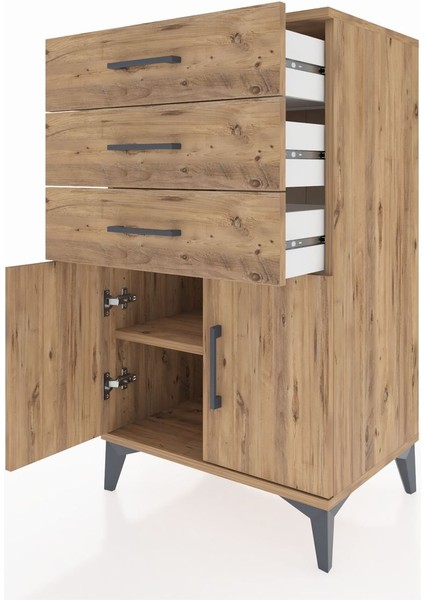 Hyperion Komodin Tek Raflı 3 Çekmeceli 2 Kapaklı 60X44X106 Çam-Çam fırsatları