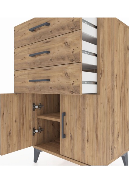 Hyperion Komodin Tek Raflı 3 Çekmeceli 2 Kapaklı 60X44X106 Çam-Çam indirimleri