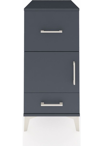 Kronos Komodin Tek Raflı 2 Çekmeceli Tek Kapaklı 44X59X96 Antrasit-Antrasit