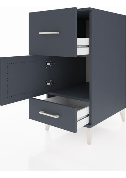 Kronos Komodin Tek Raflı 2 Çekmeceli Tek Kapaklı 44X59X96 Antrasit-Antrasit fırsatları