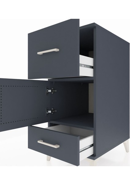 Kronos Komodin Tek Raflı 2 Çekmeceli Tek Kapaklı 44X59X96 Antrasit-Antrasit indirimleri