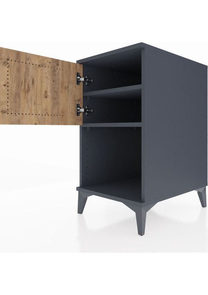 Kronos Komodin 2 Raflı Tek Kapaklı 44X59X80 Antrasit-Çam indirimleri
