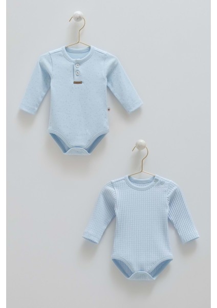 Soft Colour Uzun Kollu Çıtçıtlı Ikili Body - Caramell - BU1592 - Mavi - 3 - 6 Ay - BU1592-MAVI-3 - 6 Ay Mavi