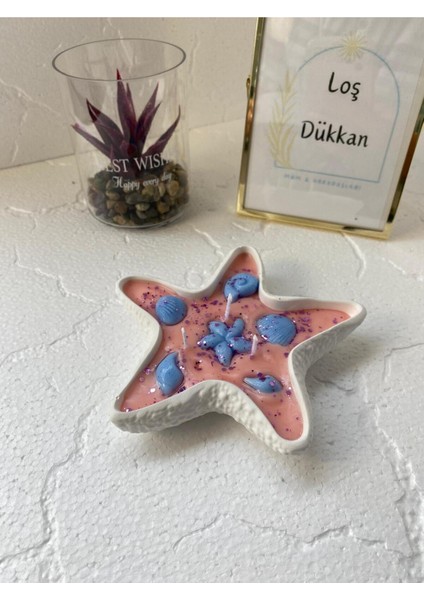 Deniz Yıldızı Dekoratif Tabaklı Kokulu ve Işıltılı Konsept Mum