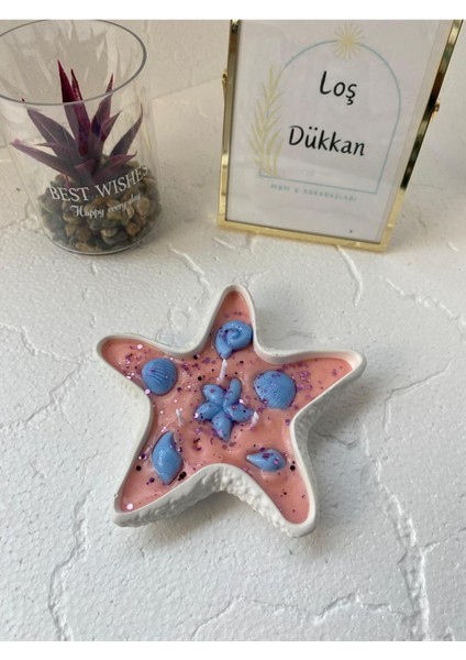 Deniz Yıldızı Dekoratif Tabaklı Kokulu ve Işıltılı Konsept Mum
