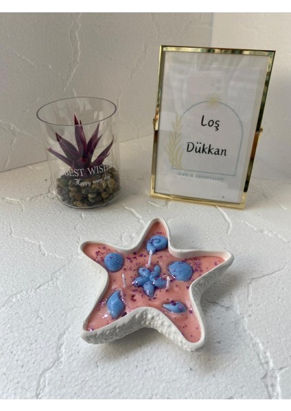 Deniz Yıldızı Dekoratif Tabaklı Kokulu ve Işıltılı Konsept Mum