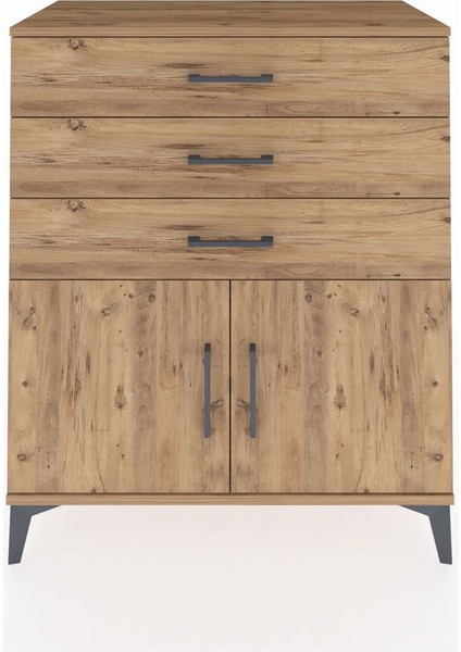 Hyperion Şifonyer Tek Raflı 3 Çekmeceli 2 Kapaklı 88X44X106 Çam-Çam