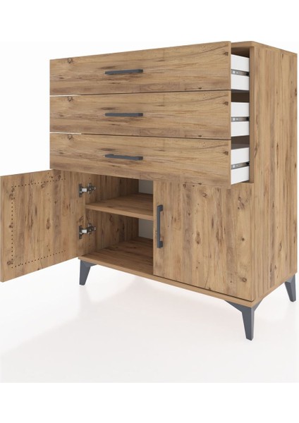 Hyperion Şifonyer Tek Raflı 3 Çekmeceli 2 Kapaklı 88X44X106 Çam-Çam fırsatları