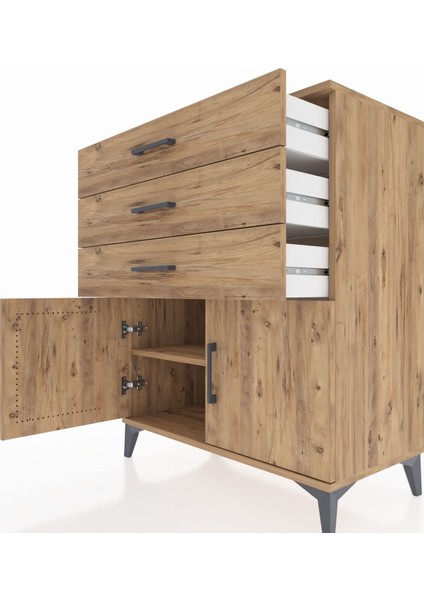 Hyperion Şifonyer Tek Raflı 3 Çekmeceli 2 Kapaklı 88X44X106 Çam-Çam indirimleri