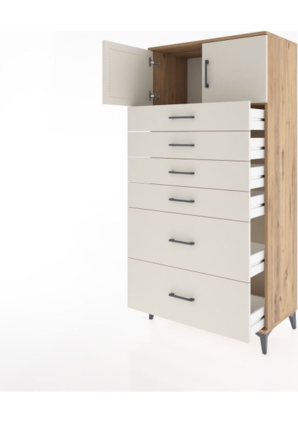 Hyperion Dolap Tek Raflı 6 Çekmeceli 2 Kapaklı 88X44X182 Çam-Aytaşı fırsatları