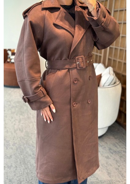 Kahverengi Uzun Süet Trençkot - 9608 fiyatları