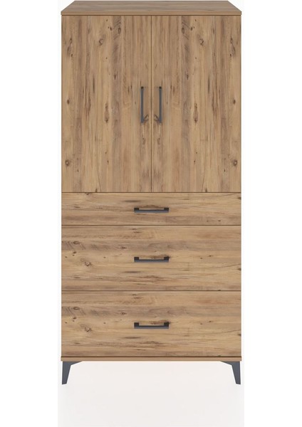 Hyperion Dolap 2 Raflı 3 Çekmeceli 2 Kapaklı 88X44X182 Çam-Çam
