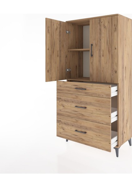 Hyperion Dolap 2 Raflı 3 Çekmeceli 2 Kapaklı 88X44X182 Çam-Çam fırsatları