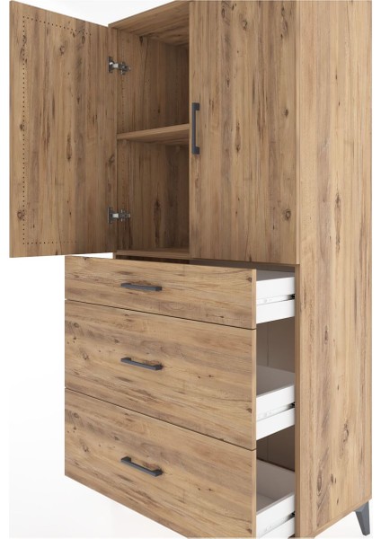 Hyperion Dolap 2 Raflı 3 Çekmeceli 2 Kapaklı 88X44X182 Çam-Çam indirimleri