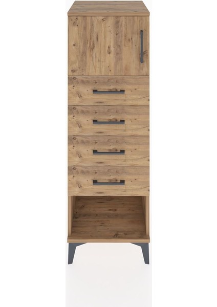Hyperion Dolap Tek Raflı 4 Çekmeceli Tek Kapaklı 44X44X134 Çam-Çam
