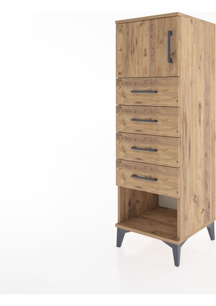 Hyperion Dolap Tek Raflı 4 Çekmeceli Tek Kapaklı 44X44X134 Çam-Çam modelleri