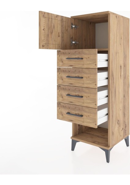 Hyperion Dolap Tek Raflı 4 Çekmeceli Tek Kapaklı 44X44X134 Çam-Çam fırsatları