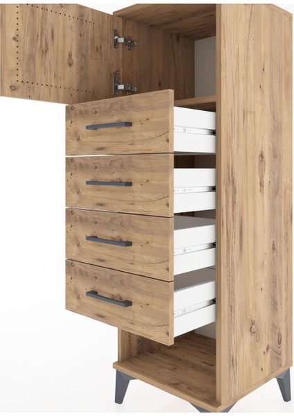 Hyperion Dolap Tek Raflı 4 Çekmeceli Tek Kapaklı 44X44X134 Çam-Çam indirimleri