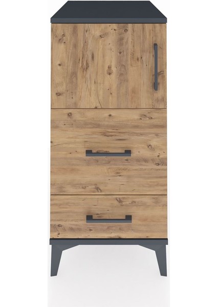 Kronos Komodin Tek Raflı 2 Çekmeceli Tek Kapaklı 44X59X96 Antrasit-Çam