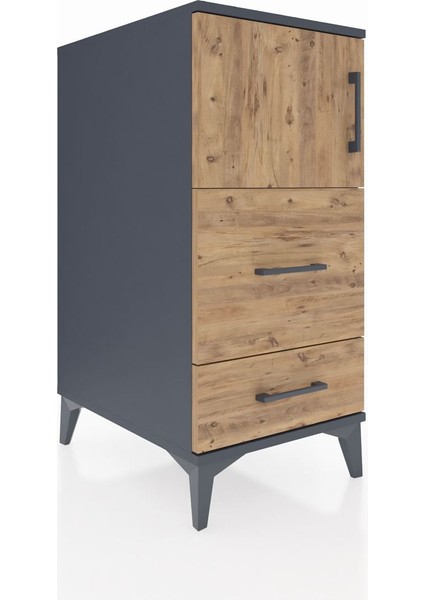 Kronos Komodin Tek Raflı 2 Çekmeceli Tek Kapaklı 44X59X96 Antrasit-Çam fiyatları