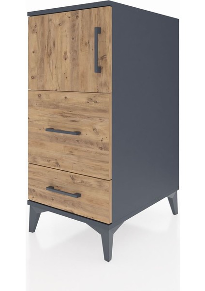 Kronos Komodin Tek Raflı 2 Çekmeceli Tek Kapaklı 44X59X96 Antrasit-Çam modelleri