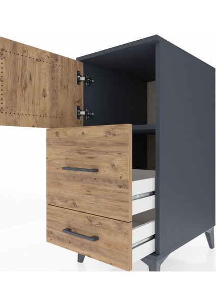 Kronos Komodin Tek Raflı 2 Çekmeceli Tek Kapaklı 44X59X96 Antrasit-Çam indirimleri