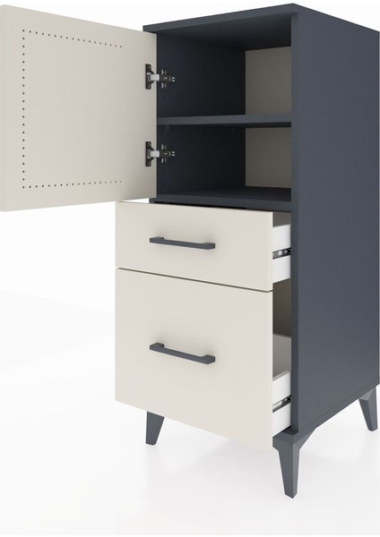 Hyperion Komodin 2 Raflı 2 Çekmeceli Tek Kapaklı 44X44X106 Antrasit-Aytaşı fırsatları