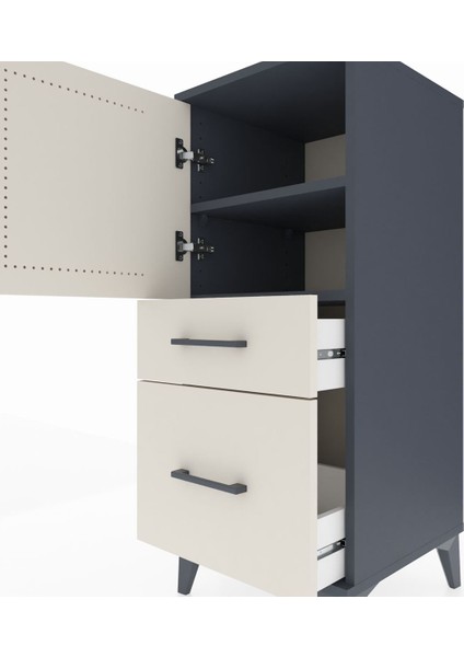 Hyperion Komodin 2 Raflı 2 Çekmeceli Tek Kapaklı 44X44X106 Antrasit-Aytaşı indirimleri