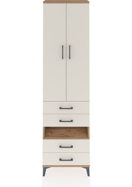 Arges Dolap 4 Raflı 4 Çekmeceli 2 Kapaklı 60X30X221 Çam-Aytaşı