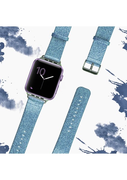 Ally Apple Watch 7-8 45MM 6-5-4 44MM Kordon Kayış Deri Parlak 3-2-1 42MM-(1903) modelleri